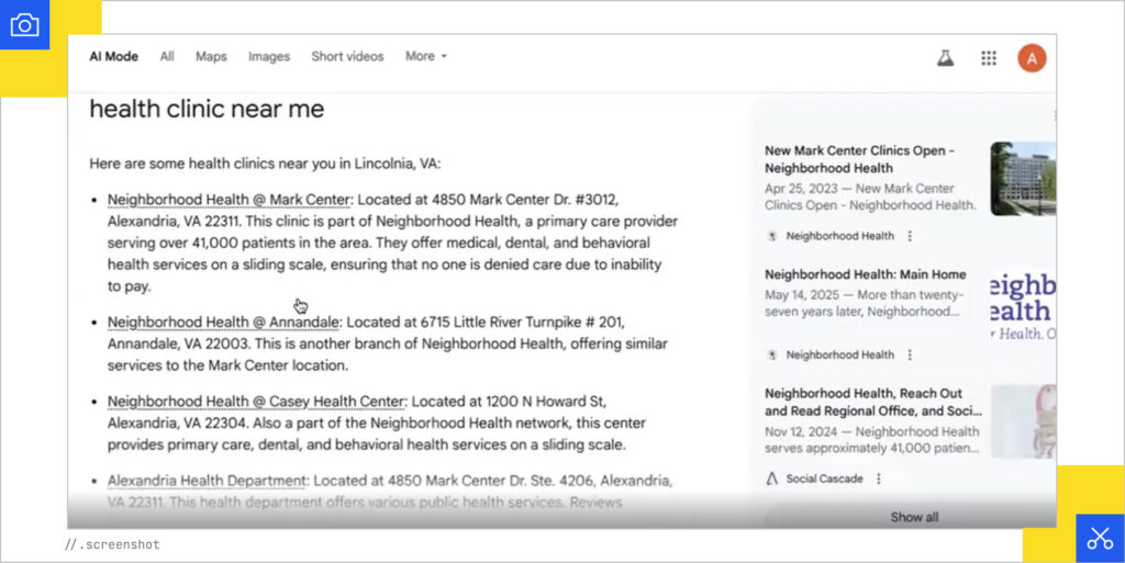 Virginia health clinic AI Mode
