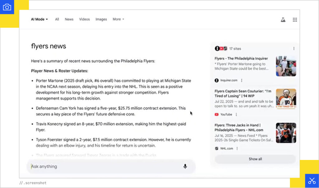 Flyers news in AI Mode