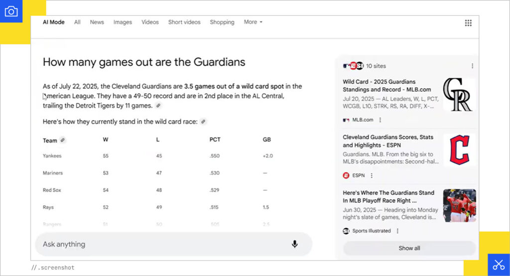 Guardians games in AI Mode
