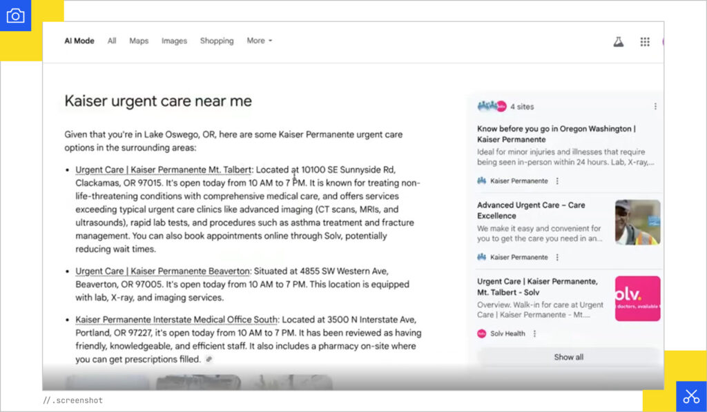 Kaiser urgent care in AI Mode
