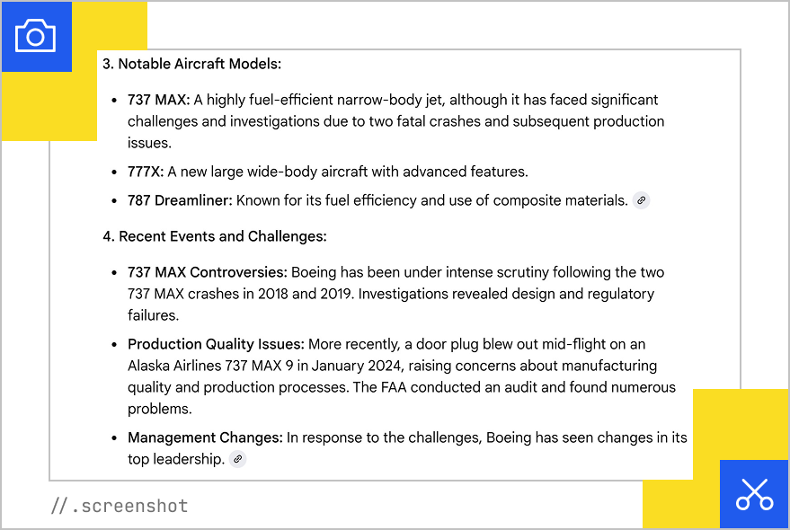 Boeing AI Mode results