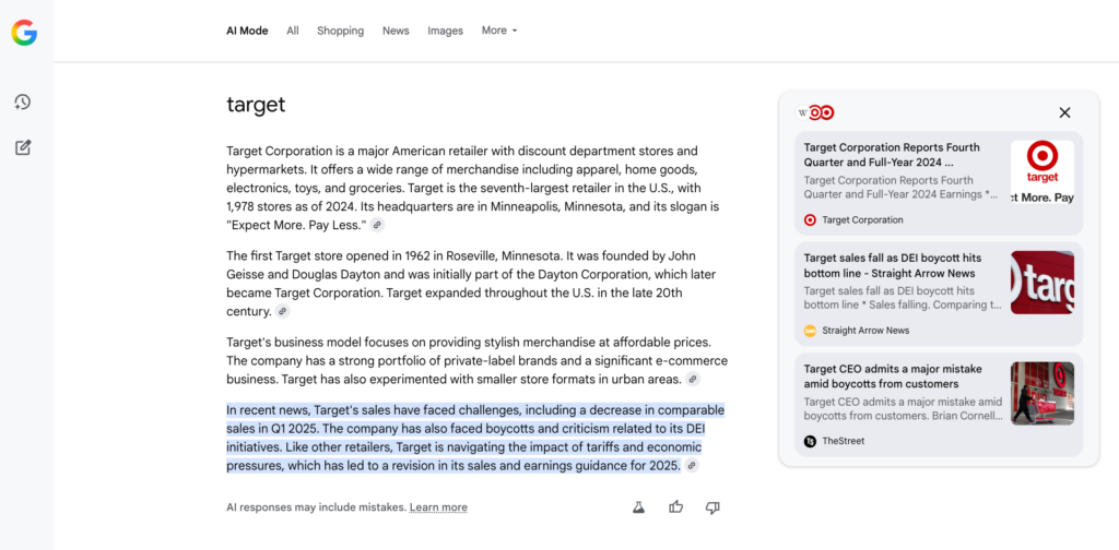 Target AI Mode results