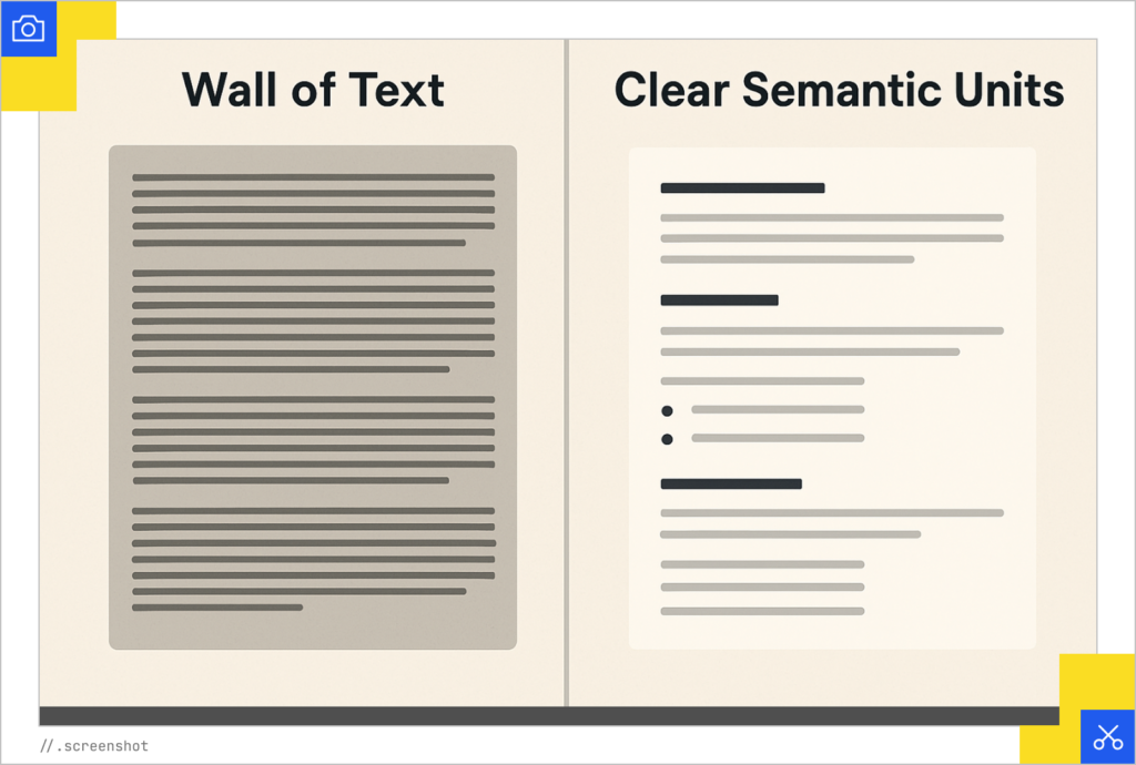 wall of text vs. clear semantic units